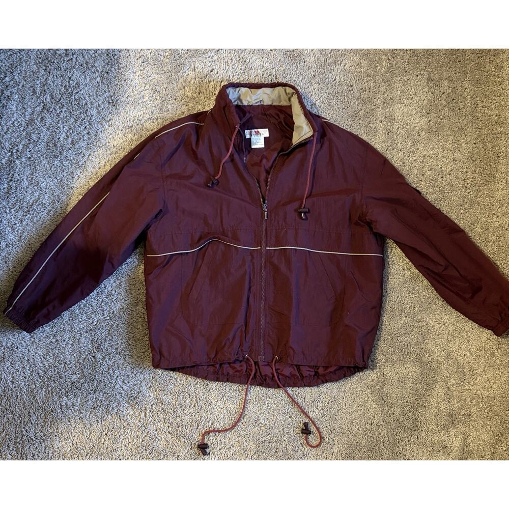 Retro Stunt Sports Men's Burgundy 1X Windbreaker Jacket Full Zip Drawstring